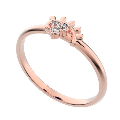 0.03 ct Round Cut Moissanite dainty Minimalist pyramid Sunburst Arc eye light cocktail 14K / 18K Solid Rose Gold everyday ring