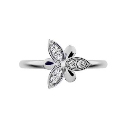 0.06 ct Round Cut Simulated Clear Diamond dainty Minimalist Floral butterfly eye petal cocktail 14K / 18K Solid White Gold everyday ring