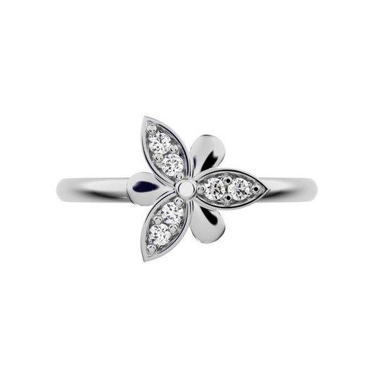0.06 ct Round Cut Simulated Clear Diamond dainty Minimalist Floral butterfly eye petal cocktail 14K / 18K Solid White Gold everyday ring