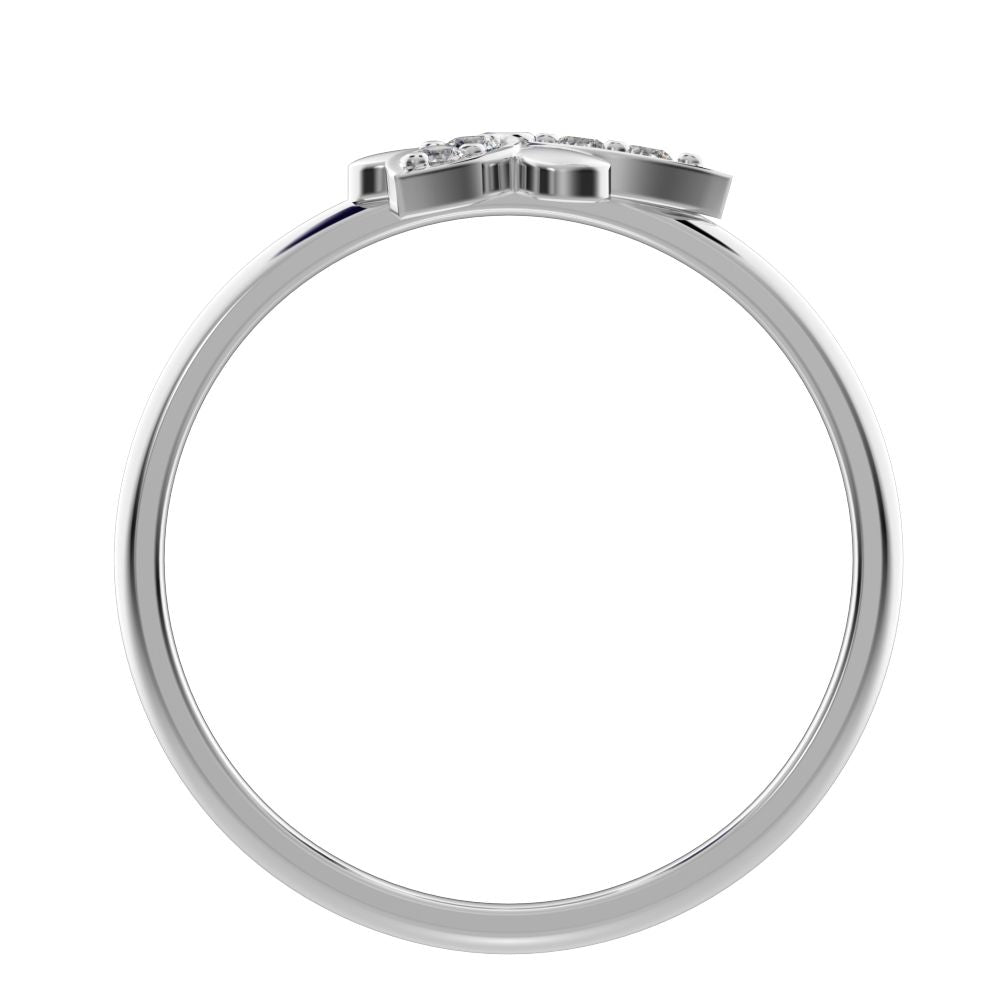 0.06 ct Round Cut Simulated Clear Diamond dainty Minimalist Floral butterfly eye petal cocktail 14K / 18K Solid White Gold everyday ring