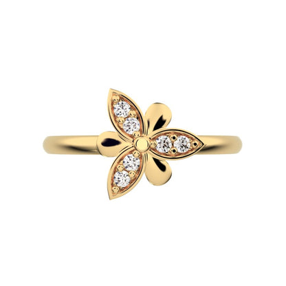 0.06 ct Round Cut Simulated Clear Diamond dainty Minimalist Floral butterfly eye petal cocktail 14K / 18K Solid Yellow Gold everyday ring