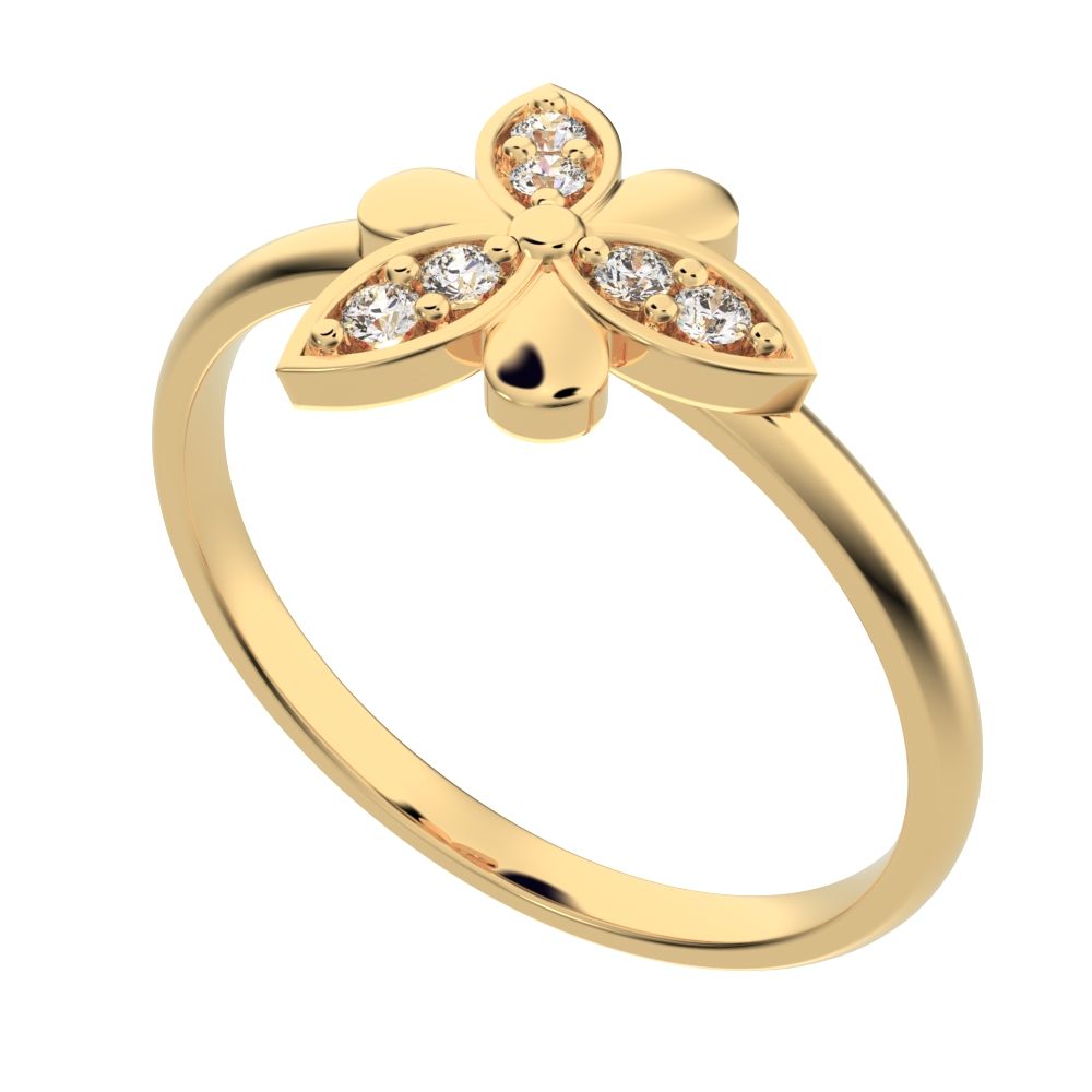 0.06 ct Round Cut Simulated Clear Diamond dainty Minimalist Floral butterfly eye petal cocktail 14K / 18K Solid Yellow Gold everyday ring