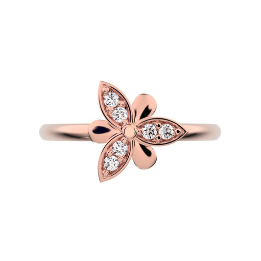0.06 ct Round Cut Moissanite dainty Minimalist Floral butterfly eye petal light cocktail 14K / 18K Solid Rose Gold everyday ring