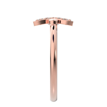 0.06 ct Round Cut Simulated Clear Diamond dainty Minimalist Floral butterfly eye petal cocktail 14K / 18K Solid Rose Gold everyday ring