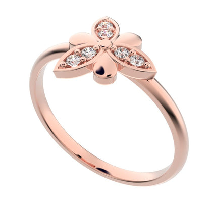 0.06 ct Round Cut Moissanite dainty Minimalist Floral butterfly eye petal light cocktail 14K / 18K Solid Rose Gold everyday ring