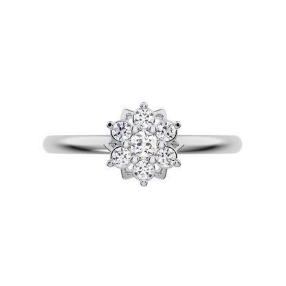 0.12 ct Round Cut Moissanite dainty Minimalist cluster halo Floral light cocktail 14K / 18K Solid White Gold everyday ring