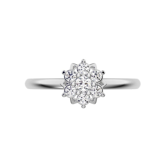 0.12 ct Round Cut Moissanite dainty Minimalist cluster halo Floral light cocktail 14K / 18K Solid White Gold everyday ring