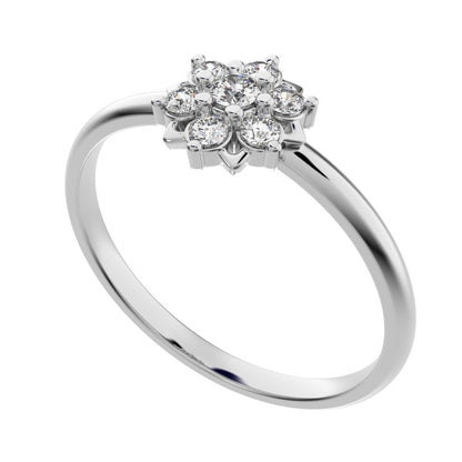 0.12 ct Round Cut Moissanite dainty Minimalist cluster halo Floral light cocktail 14K / 18K Solid White Gold everyday ring