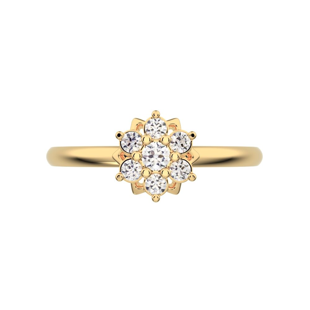0.12 ct Round Cut Simulated Clear Diamond dainty Minimalist cluster halo Floral light cocktail 14K / 18K Solid Yellow Gold everyday ring