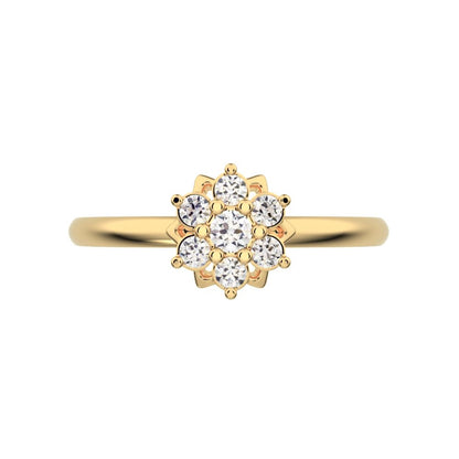 0.12 ct Round Cut Simulated Clear Diamond dainty Minimalist cluster halo Floral light cocktail 14K / 18K Solid Yellow Gold everyday ring