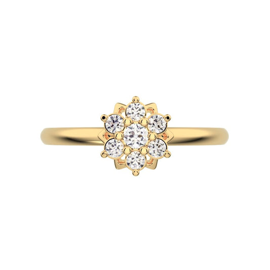 0.12 ct Round Cut Moissanite dainty Minimalist cluster halo Floral light cocktail 14K / 18K Solid Yellow Gold everyday ring