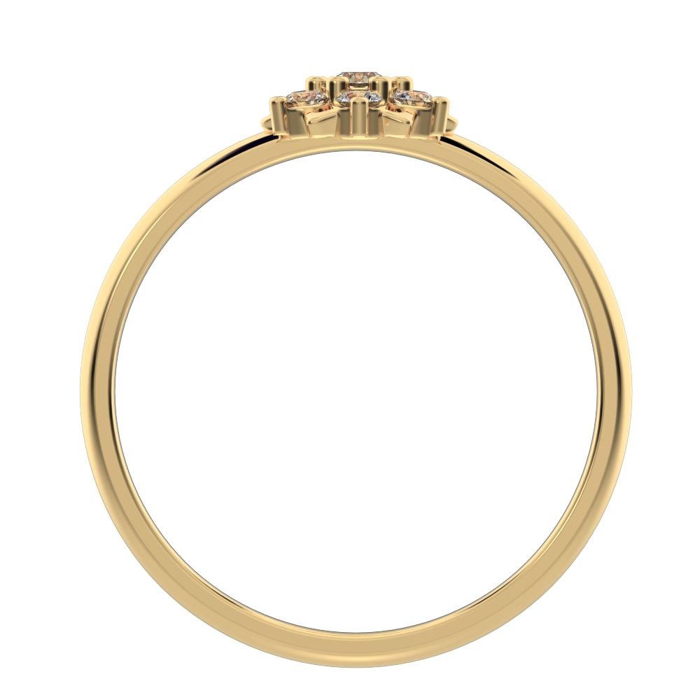 0.12 ct Round Cut Moissanite dainty Minimalist cluster halo Floral light cocktail 14K / 18K Solid Yellow Gold everyday ring