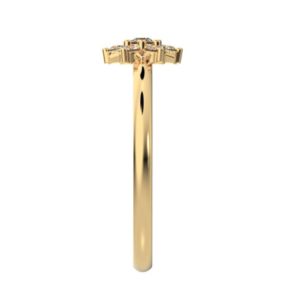 0.12 ct Round Cut Simulated Clear Diamond dainty Minimalist cluster halo Floral light cocktail 14K / 18K Solid Yellow Gold everyday ring