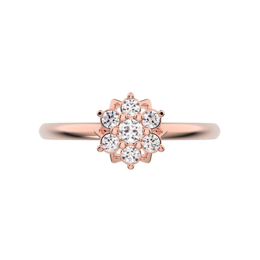 0.12 ct Round Cut Simulated Clear Diamond dainty Minimalist cluster halo Floral light cocktail 14K / 18K Solid Rose Gold everyday ring