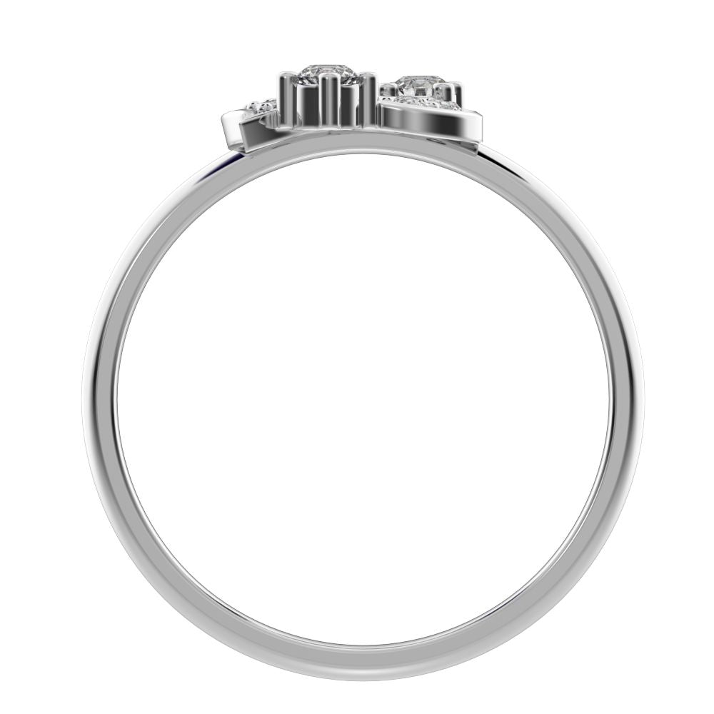 0.125 ct Round Cut Simulated Clear Diamond dainty Minimalist Intricate half moon heart cocktail 14K / 18K Solid White Gold everyday ring