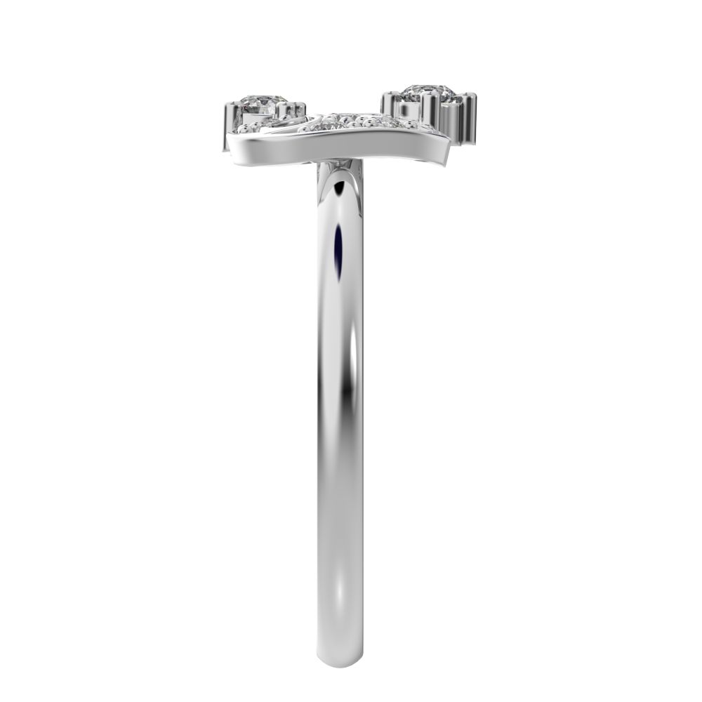 0.125 ct Round Cut Simulated Clear Diamond dainty Minimalist Intricate half moon heart cocktail 14K / 18K Solid White Gold everyday ring