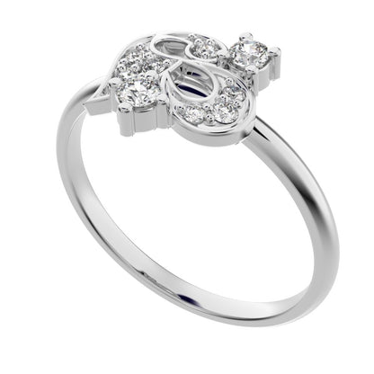 0.125 ct Round Cut Simulated Clear Diamond dainty Minimalist Intricate half moon heart cocktail 14K / 18K Solid White Gold everyday ring