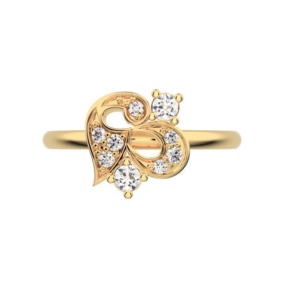 0.125 ct Round Cut Moissanite dainty Minimalist Intricate half moon cluster light heart cocktail 14K / 18K Solid Yellow Gold everyday ring