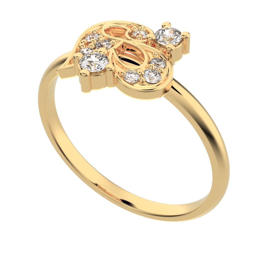 0.125 ct Round Cut Simulated Clear Diamond dainty Minimalist Intricate half moon heart cocktail 14K / 18K Solid Yellow Gold everyday ring