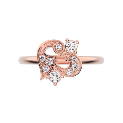 0.125 ct Round Cut Moissanite dainty Minimalist Intricate half moon cluster light heart cocktail 14K / 18K Solid Rose Gold everyday ring