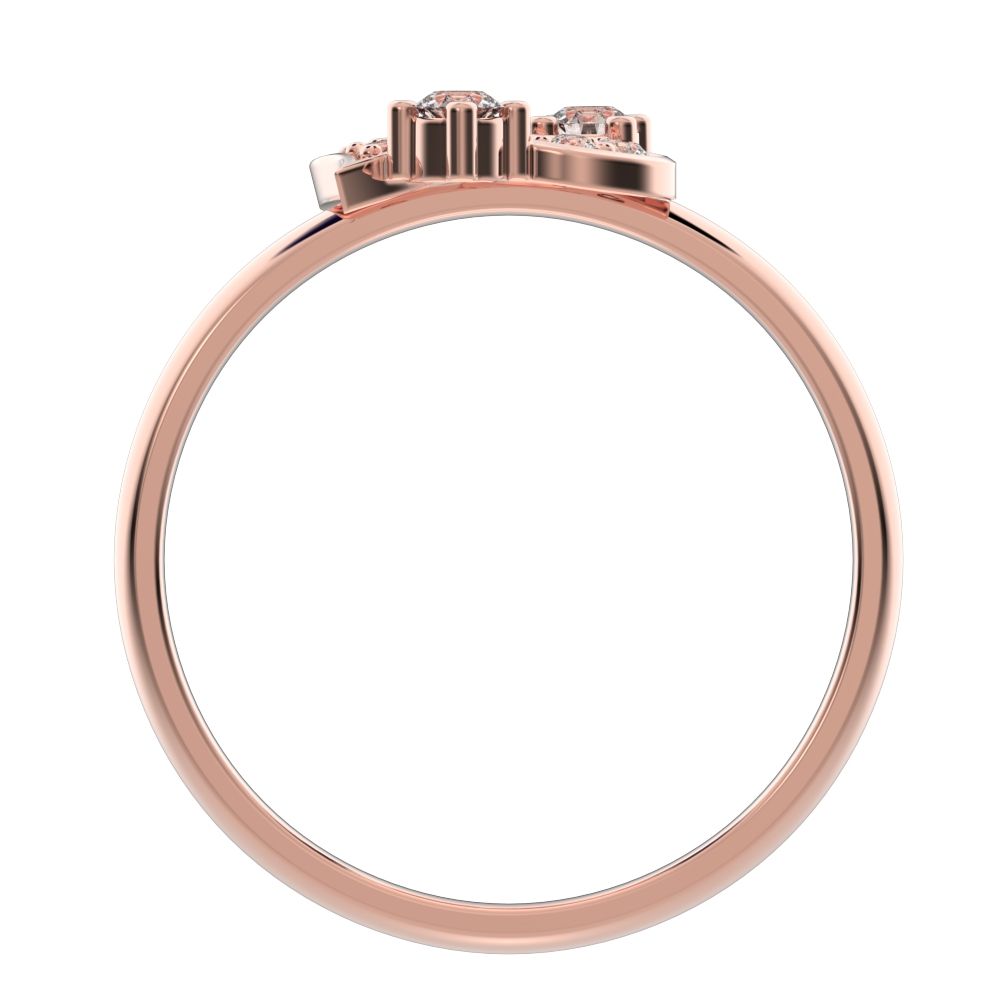 0.125 ct Round Cut Simulated Clear Diamond dainty Minimalist Intricate half moon heart cocktail 14K / 18K Solid Rose Gold everyday ring