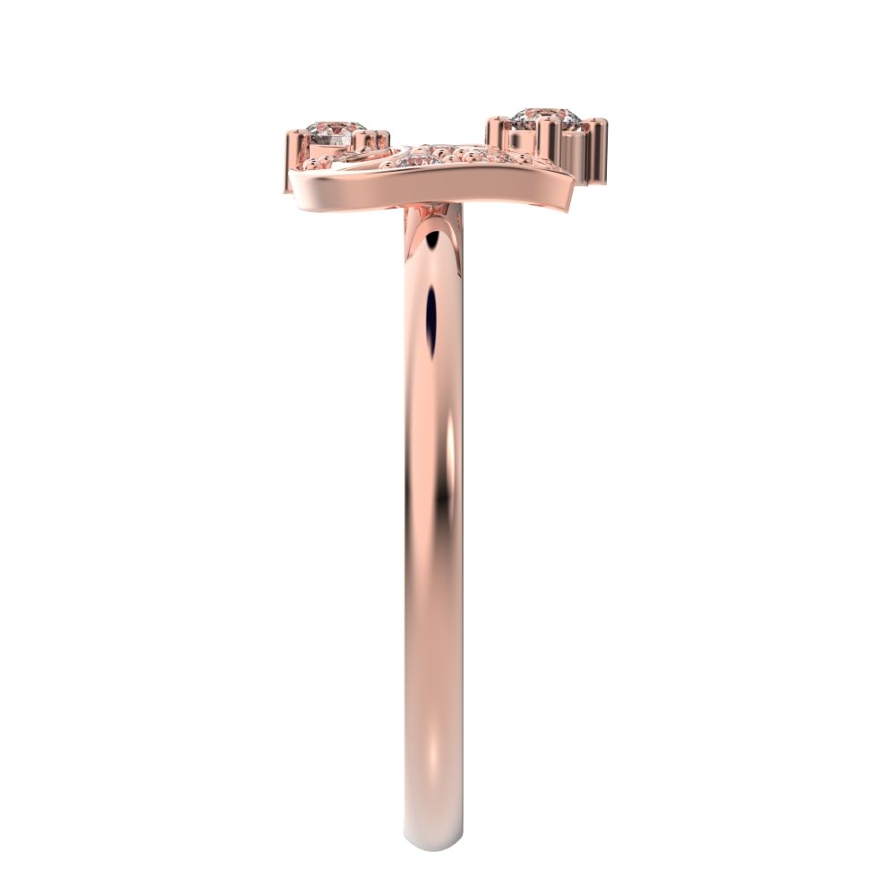 0.125 ct Round Cut Simulated Clear Diamond dainty Minimalist Intricate half moon heart cocktail 14K / 18K Solid Rose Gold everyday ring