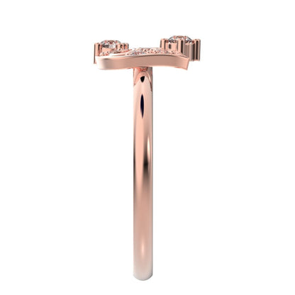 0.125 ct Round Cut Simulated Clear Diamond dainty Minimalist Intricate half moon heart cocktail 14K / 18K Solid Rose Gold everyday ring