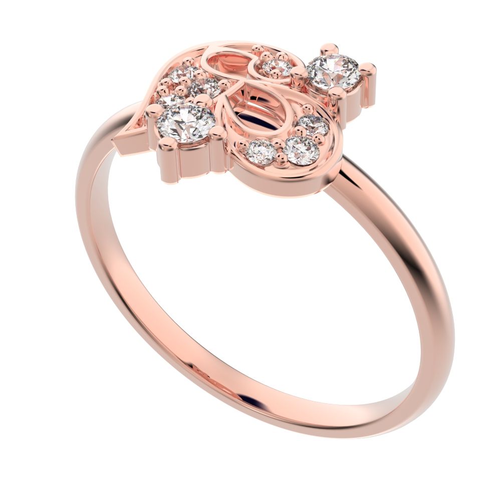 0.125 ct Round Cut Moissanite dainty Minimalist Intricate half moon cluster light heart cocktail 14K / 18K Solid Rose Gold everyday ring