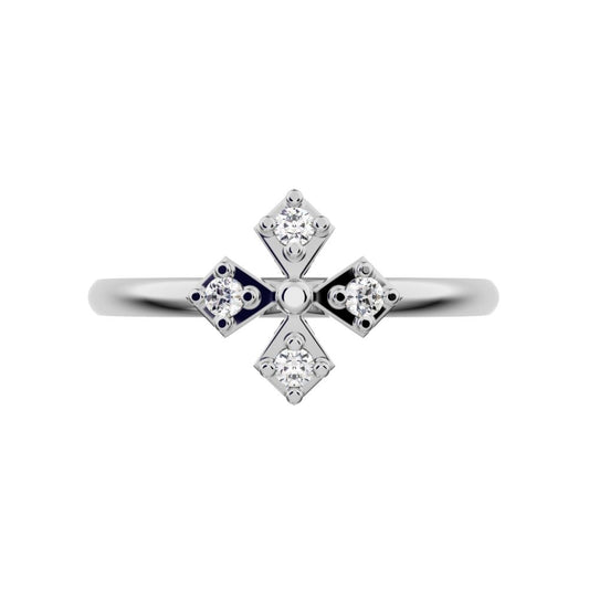 0.06 ct Round Cut Moissanite dainty Minimalist Intricate Floral halo petal light 14K / 18K Solid White Gold everyday ring