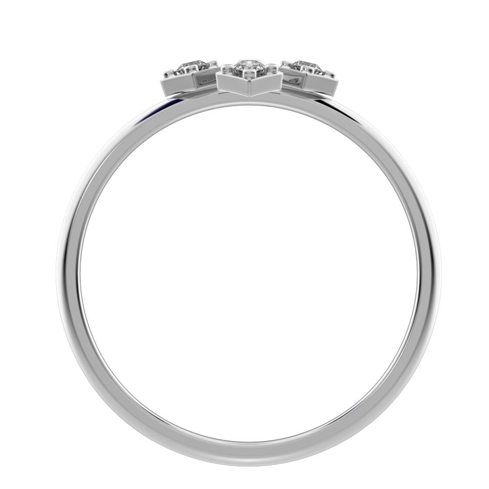 0.06 ct Round Cut Simulated Clear Diamond dainty Minimalist Intricate Floral halo petal light 14K / 18K Solid White Gold everyday ring