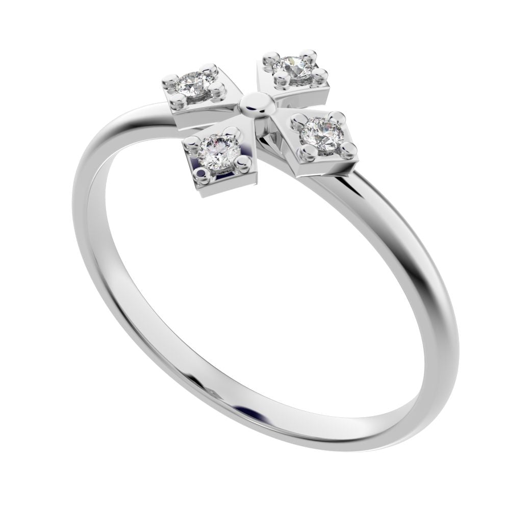 0.06 ct Round Cut Moissanite dainty Minimalist Intricate Floral halo petal light 14K / 18K Solid White Gold everyday ring