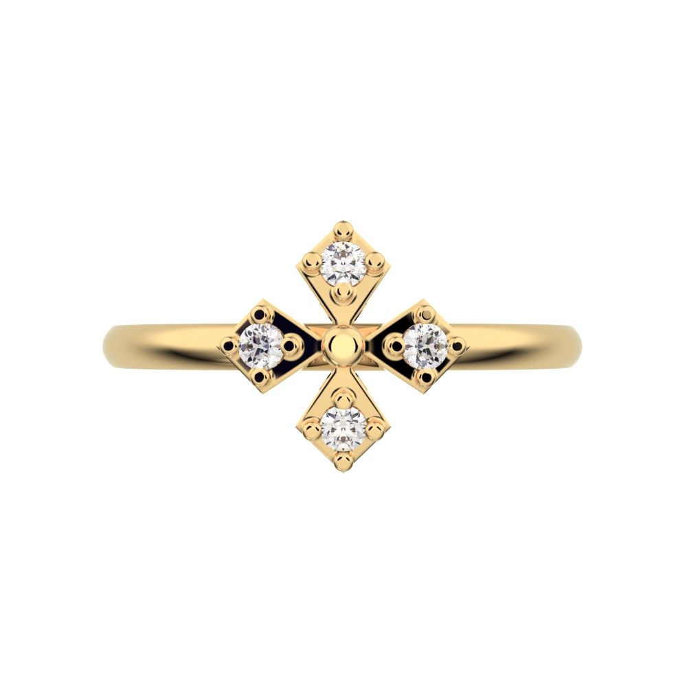 0.06 ct Round Cut Moissanite dainty Minimalist Intricate Floral halo petal light 14K / 18K Solid Yellow Gold everyday ring