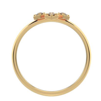 0.06 ct Round Cut Moissanite dainty Minimalist Intricate Floral halo petal light 14K / 18K Solid Yellow Gold everyday ring