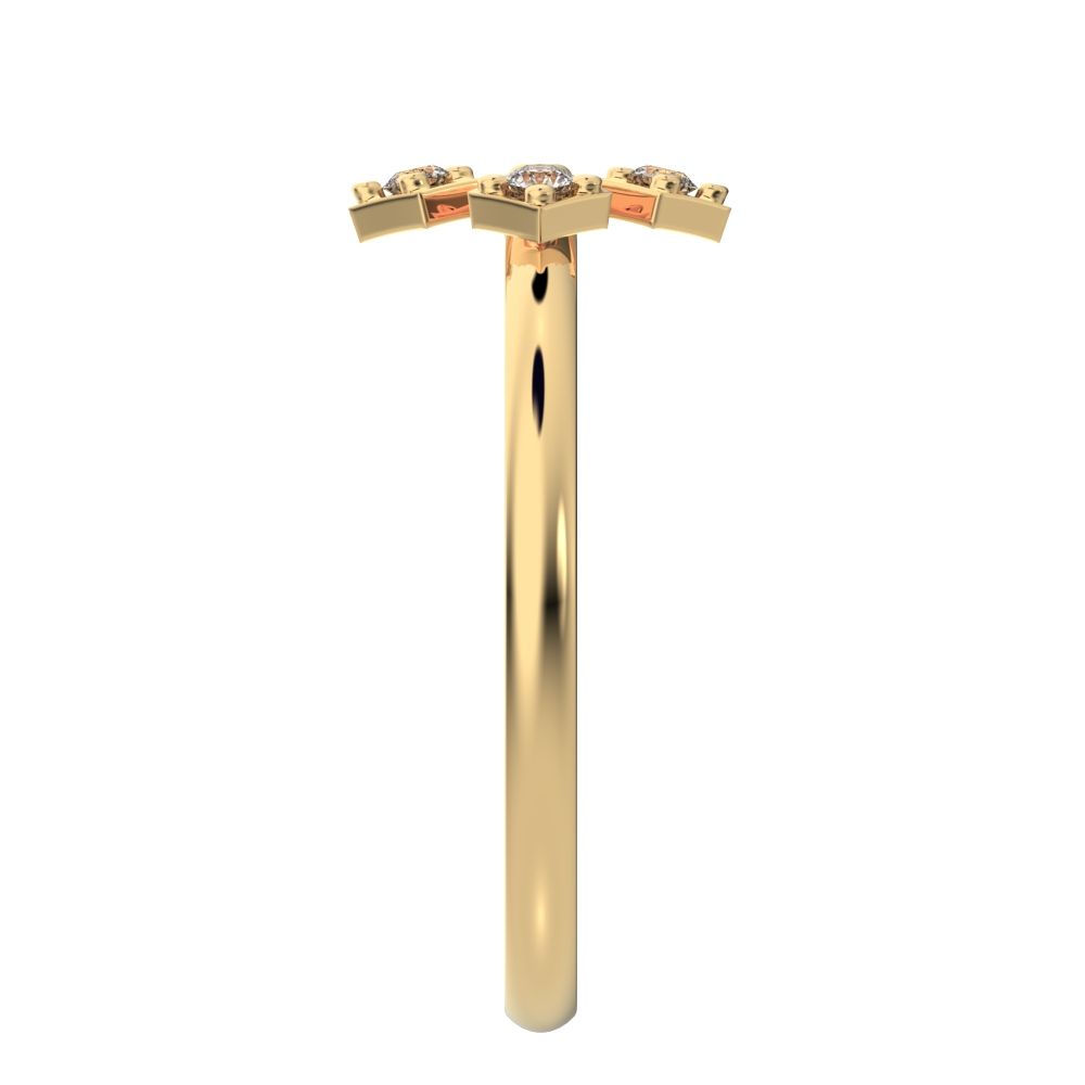 0.06 ct Round Cut Moissanite dainty Minimalist Intricate Floral halo petal light 14K / 18K Solid Yellow Gold everyday ring