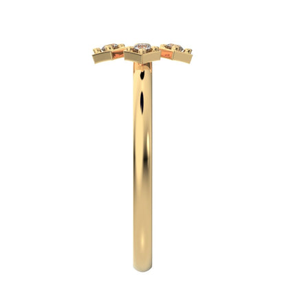 0.06 ct Round Cut Moissanite dainty Minimalist Intricate Floral halo petal light 14K / 18K Solid Yellow Gold everyday ring