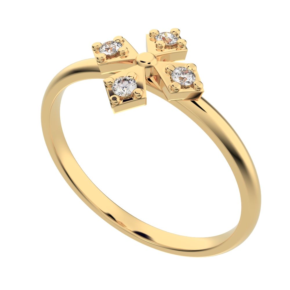 0.06 ct Round Cut Simulated Clear Diamond dainty Minimalist Intricate Floral halo petal light 14K / 18K Solid Yellow Gold everyday ring