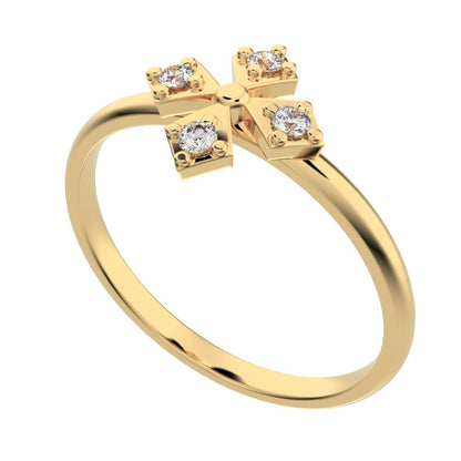 0.06 ct Round Cut Simulated Clear Diamond dainty Minimalist Intricate Floral halo petal light 14K / 18K Solid Yellow Gold everyday ring
