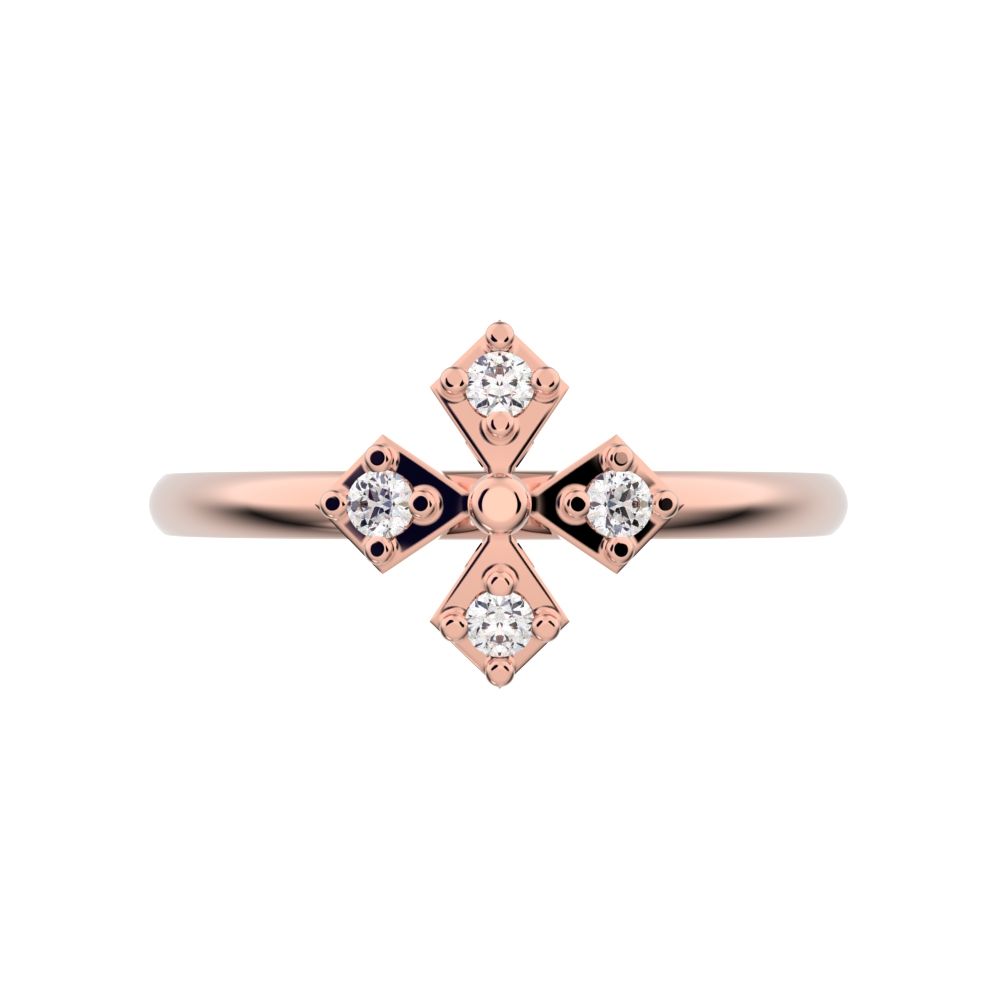 0.06 ct Round Cut Moissanite dainty Minimalist Intricate Floral halo petal light 14K / 18K Solid Rose Gold everyday ring