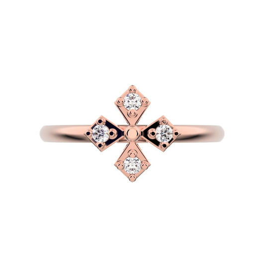 0.06 ct Round Cut Moissanite dainty Minimalist Intricate Floral halo petal light 14K / 18K Solid Rose Gold everyday ring