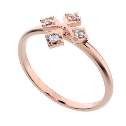 0.06 ct Round Cut Simulated Clear Diamond dainty Minimalist Intricate Floral halo petal light 14K / 18K Solid Rose Gold everyday ring