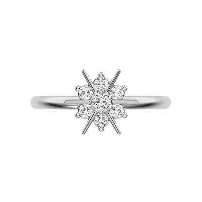 0.12 ct Round Cut Moissanite dainty Minimalist cluster halo Floral snow flake simple light 14K / 18K Solid White Gold everyday ring