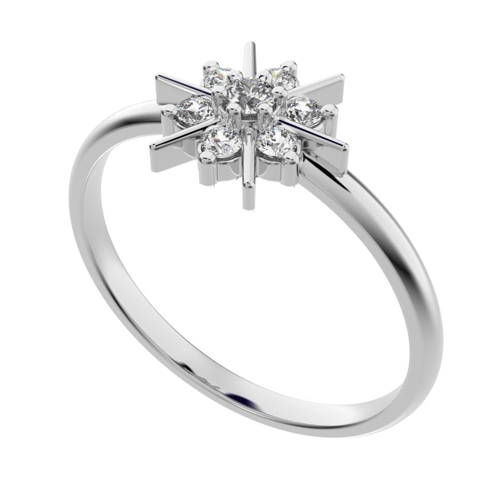 0.12 ct Round Cut Simulated Clear Diamond dainty Minimalist cluster halo Floral snow flake simple 14K / 18K Solid White Gold everyday ring