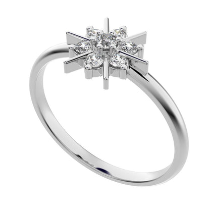 0.12 ct Round Cut Moissanite dainty Minimalist cluster halo Floral snow flake simple light 14K / 18K Solid White Gold everyday ring