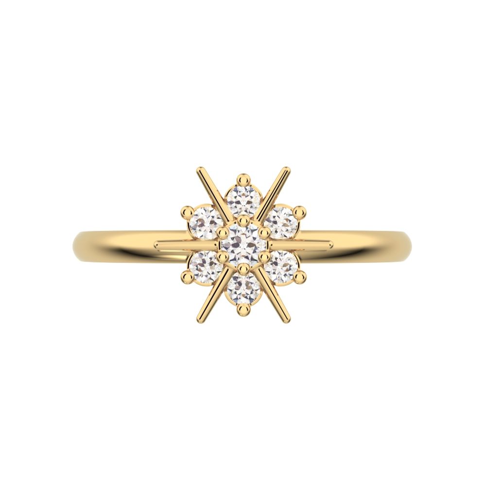 0.12 ct Round Cut Simulated Clear Diamond dainty Minimalist cluster halo Floral snow flake simple 14K / 18K Solid Yellow Gold everyday ring