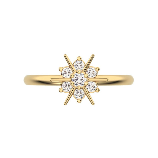 0.12 ct Round Cut Simulated Clear Diamond dainty Minimalist cluster halo Floral snow flake simple 14K / 18K Solid Yellow Gold everyday ring