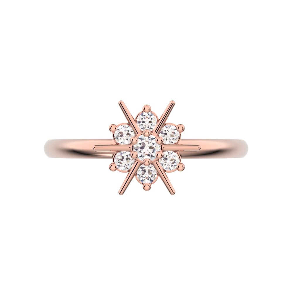 0.12 ct Round Cut Simulated Clear Diamond dainty Minimalist cluster halo Floral snow flake simple 14K / 18K Solid Rose Gold everyday ring