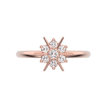 0.12 ct Round Cut Simulated Clear Diamond dainty Minimalist cluster halo Floral snow flake simple 14K / 18K Solid Rose Gold everyday ring