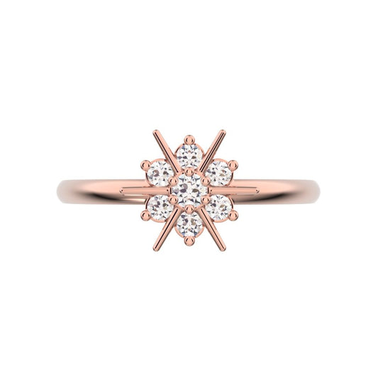 0.12 ct Round Cut Simulated Clear Diamond dainty Minimalist cluster halo Floral snow flake simple 14K / 18K Solid Rose Gold everyday ring