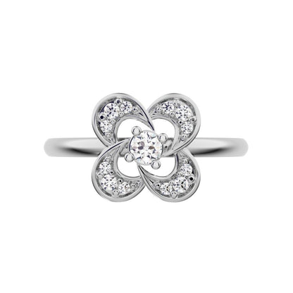 0.12 ct Round Cut Moissanite dainty Minimalist cluster halo infinity half moon light 14K / 18K Solid White Gold everyday ring