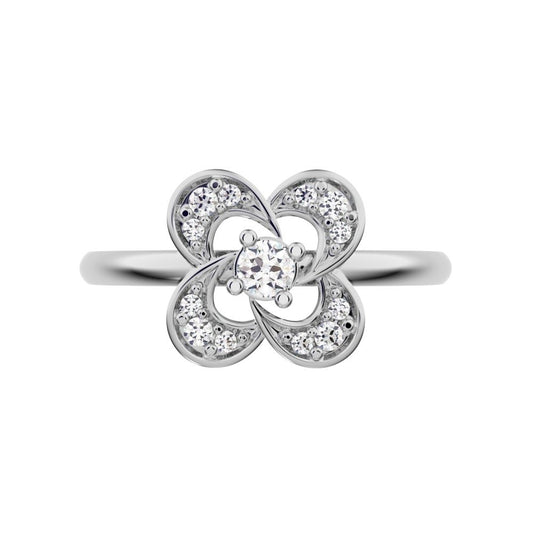 0.12 ct Round Cut Moissanite dainty Minimalist cluster halo infinity half moon light 14K / 18K Solid White Gold everyday ring
